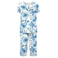 thumbnail image 5 of FAFWYP Women's 2 Piece Pajamas Sets Floral Printed Pj Sets Soft Sleepwear Short Sleeve Crewneck Tops & Capri Pants Lounge Sets Nightwear, S-3XL, 5 of 5