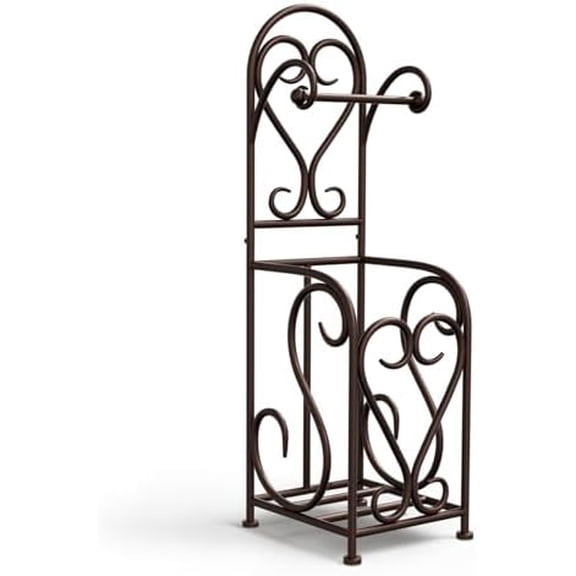 Toilet Paper Holder Free Standing with Storage for Mega Rolls, Scroll Bathroom Tissue Holder Stand, Metal, Bronze$$Home Decor, Kitchen, & Other