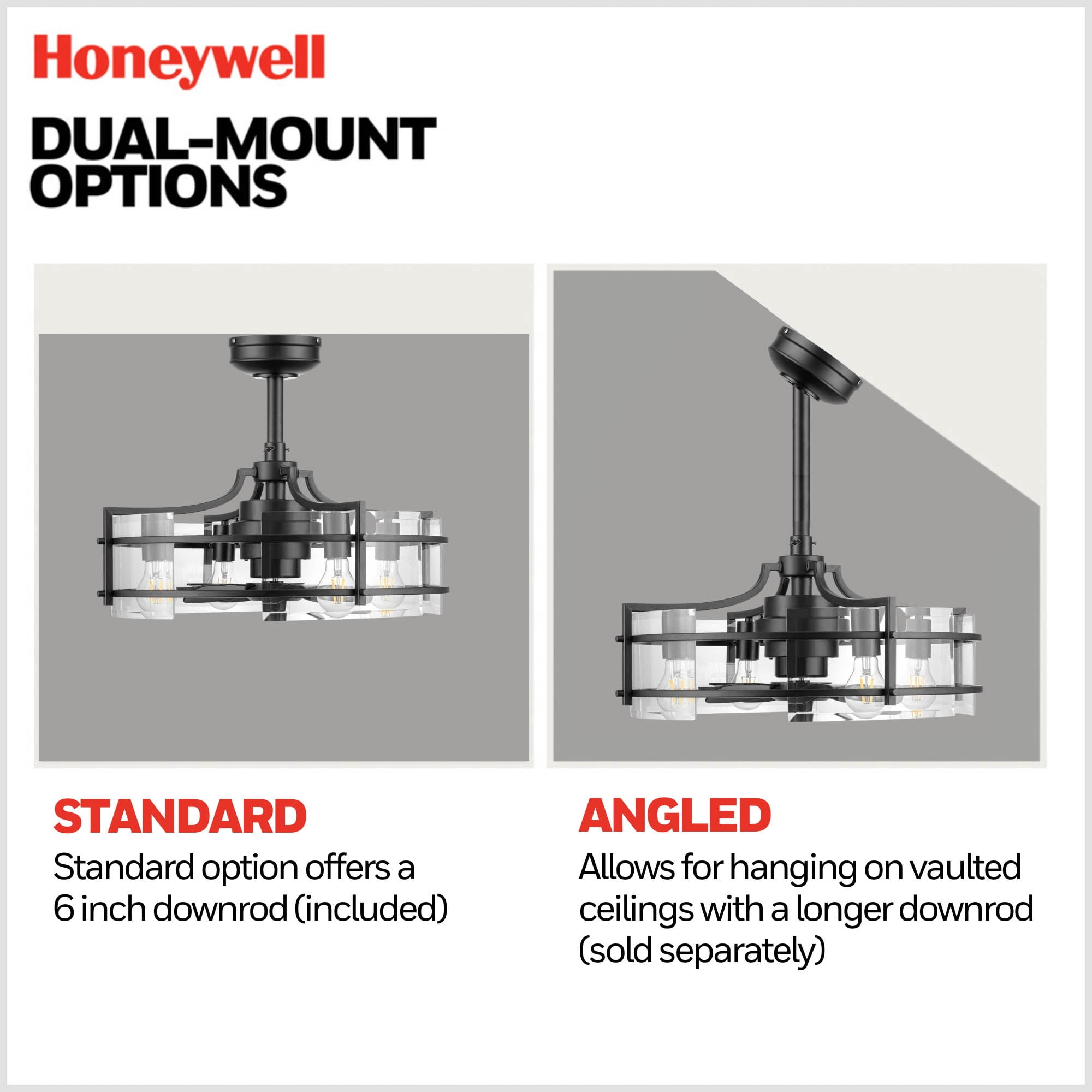 Honeywell Padfield Fandelier 22" Black Contemporary Indoor Ceiling Fan with Lights and Remote Control, Reversible Motor
