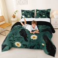 thumbnail image 3 of Homewish Gothic Halloween Crow Full Size Comforter Sets,Daisy Floral Pattern Bedding Comforter Set,Dark Teal White,Black Reversible,3-Piece,1 Comforter and 2 Pillowcases, 3 of 7