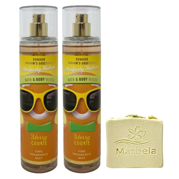 Bath & Body Works Merry Cookie 2 Pack Fragrance Mist Bundle with a Wild Jasmine Bar Soap - Full Size