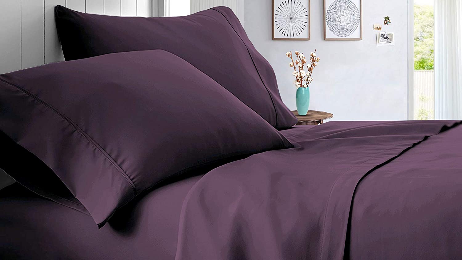 800 Thread Count 100% Egyptain Cotton Sheet King Lilac Sheets Set, 4-Piece