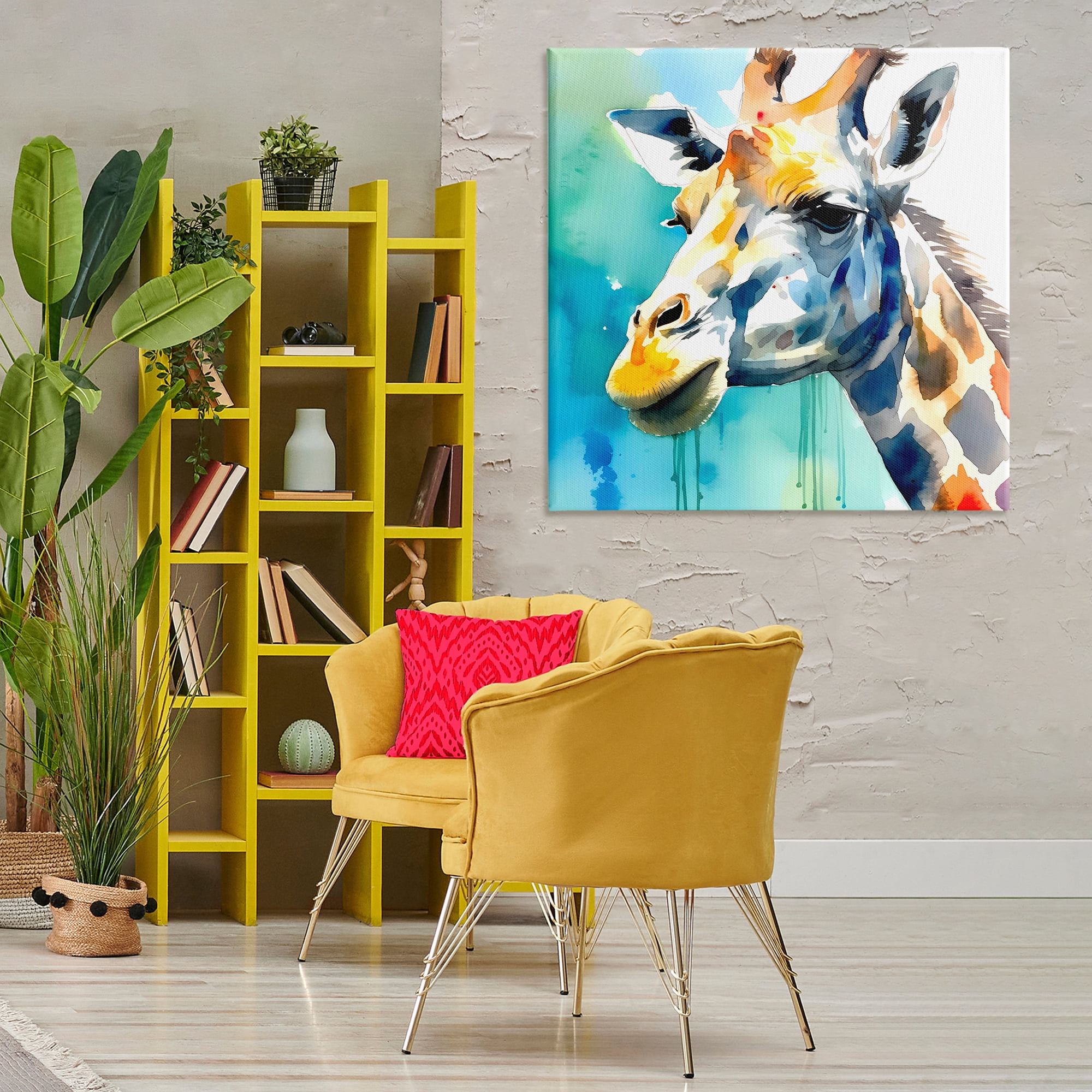 Stupell Industries Giraffe with Blue Splash Animals & Insects Painting Gallery Wrapped Canvas Art Print Wall Art, 36 x 36
