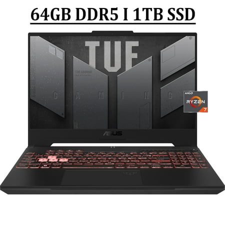 ASUS TUF A15 Gaming Laptop 15.6" FHD IPS 144Hz Anti-Glare Display, AMD Octa-Core Ryzen 7 6800H Processor 64GB DDR5 1TB SSD NVIDIA GeForce RTX 3050 Ti 4GB RGB Backlit Keyboard Dolby HDMI Win11 Black