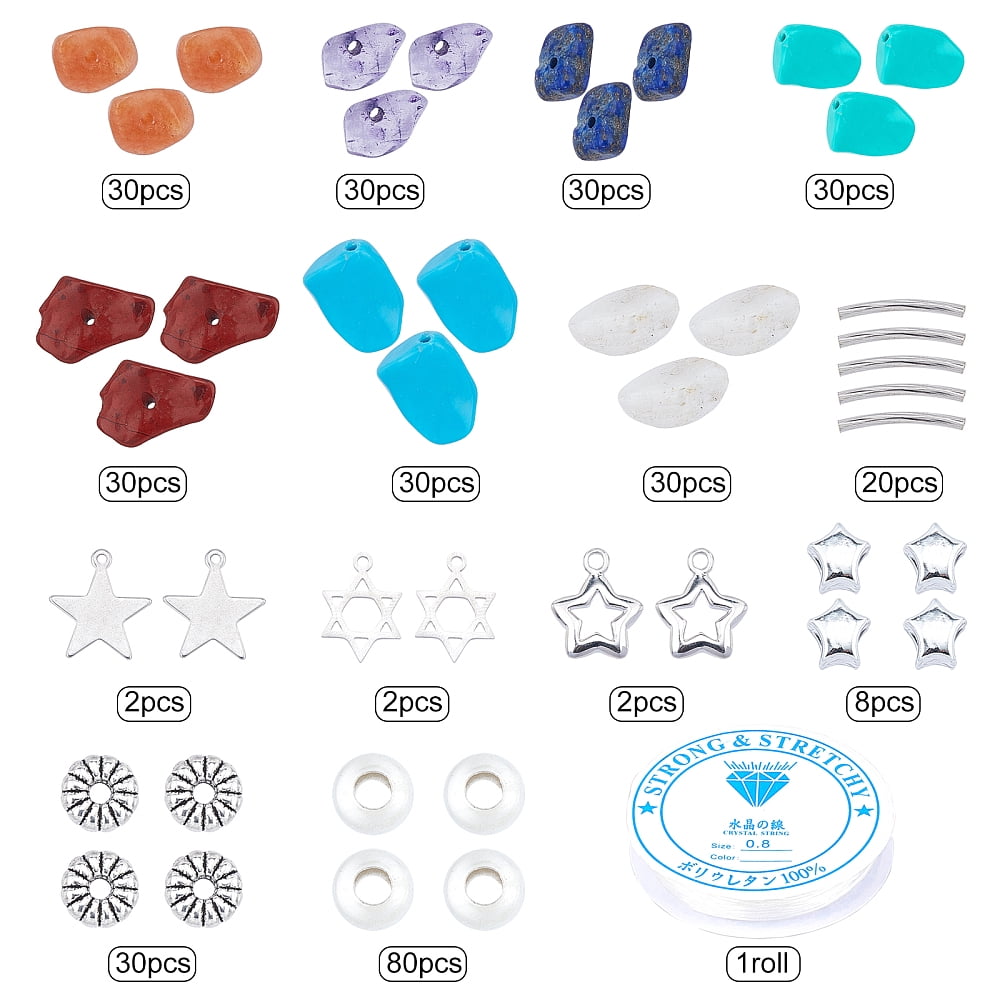 DIY Gemstone Bead Stretch Bracelets Making Kits include Brass Tube Beads & Pendants 304 Stainless Steel Pendants Alloy & Iron Beads