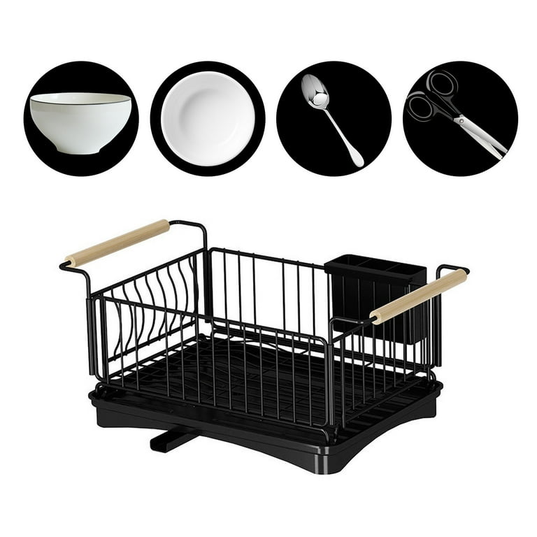 JASIWAY Dish Drying Rack Over Sink, Roll Up Dish Rack for Kitchen Counter,  Expandable 304 Stainless Steel Dish Drainers with Utensil Holder (18.5-  23.3, Black) - Yahoo Shopping