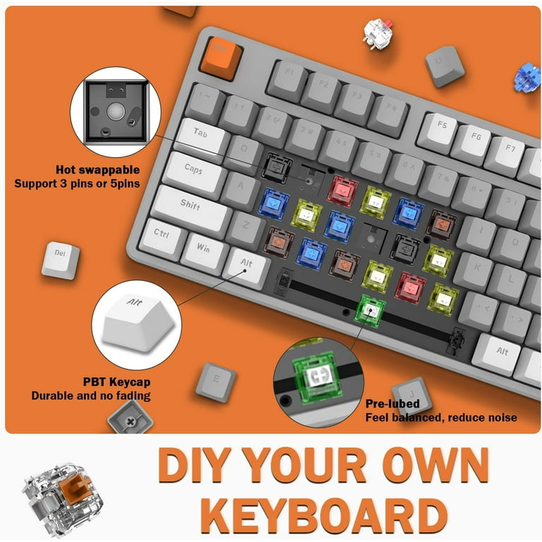 Ajazz AK873 Wired Hot Swappable Mechanical Keyboard, Coiled Cable