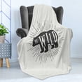 thumbnail image 4 of Saying Soft Flannel Fleece Throw Blanket, Woodland Bear Silhouette with Be Wild Message Starburst Dashed Lines, Cozy Plush for Indoor and Outdoor Use, 50" x 60", Grey Pale Sage Green, by Ambesonne, 4 of 5
