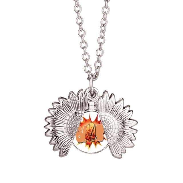 Boom Cartoon Spark Art Deco Fashion Sunflower Necklace Pendant Locket Jewelry