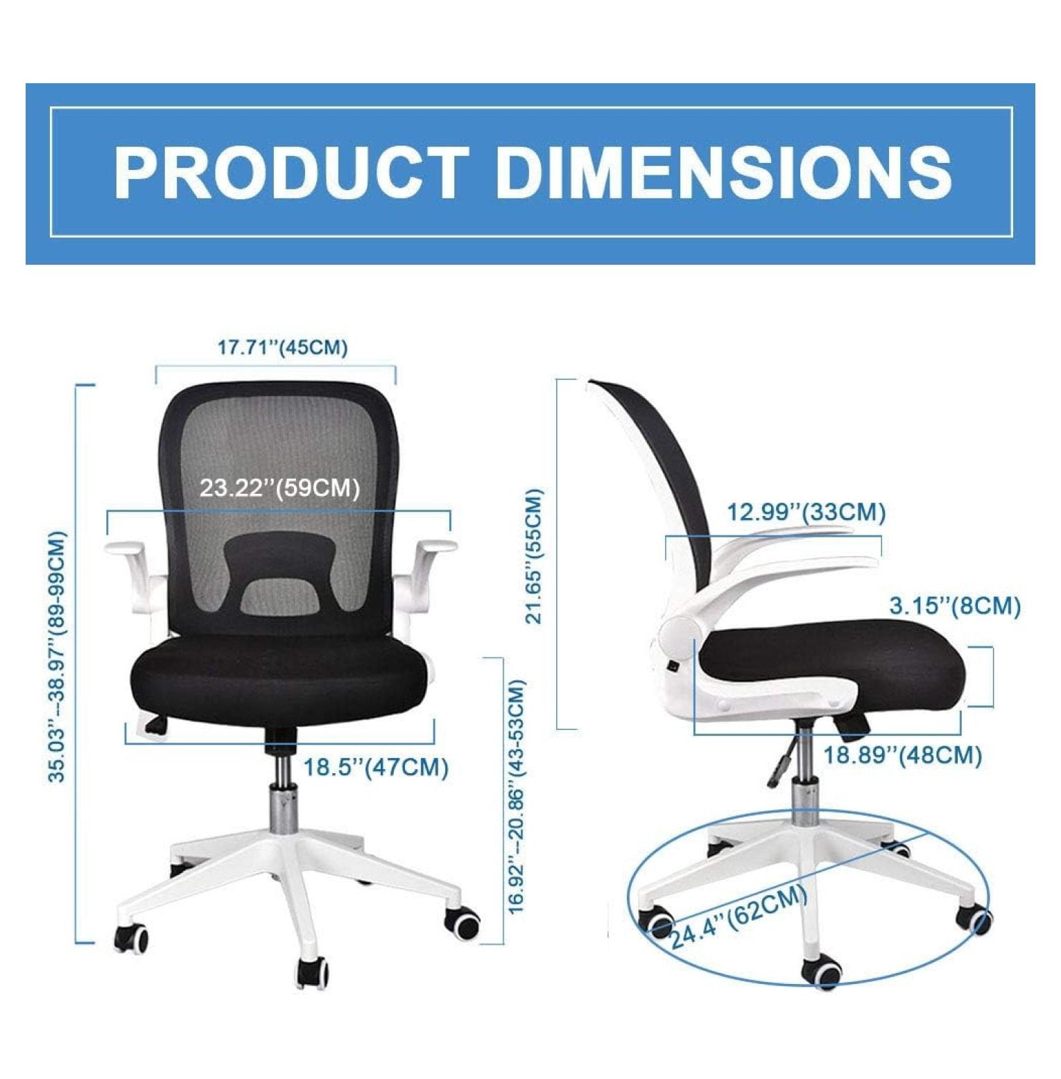 Foldable Office Chair - Home Office Desk Chairs with Wheels and -Up Arms - Ergonomic Backrest Mesh Computer Chair Adjustable Swivel Rolling Home Executive (White)