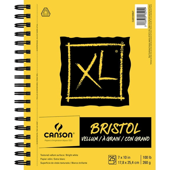 Canson XL Bristol Pad, Vellum, Writing Notebook & Sketch Book, Bright White, 100 Pages