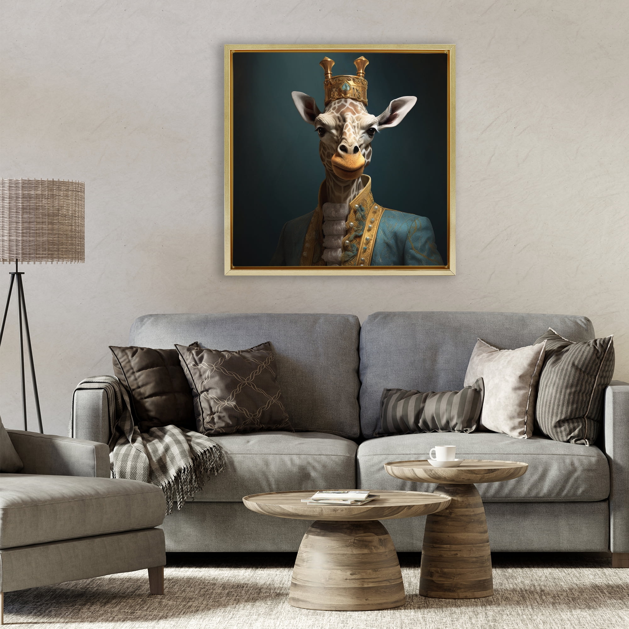 Stupell Industries Giraffe Gaze in Regal Crown Gold Framed Floater Canvas Wall Art, design by Lazar Studio