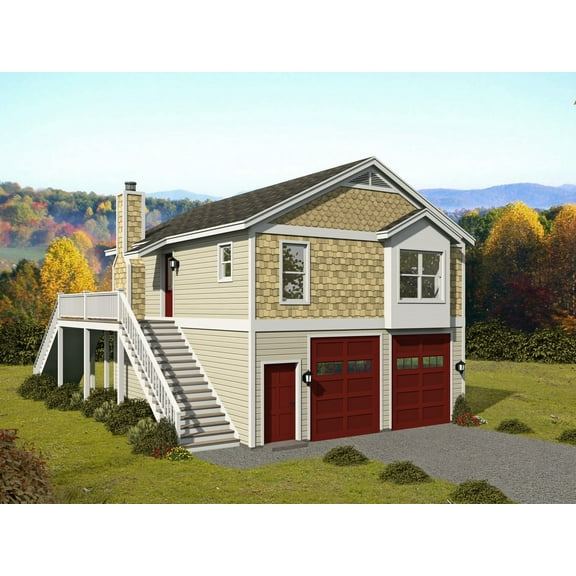 763-302: Garage apartment Traditional 1 Bed, 1 Bath Luxury Home Plan, 902 Sq Ft: Full Blueprints with License to Build by Home Plan Marketplace - Lesuto