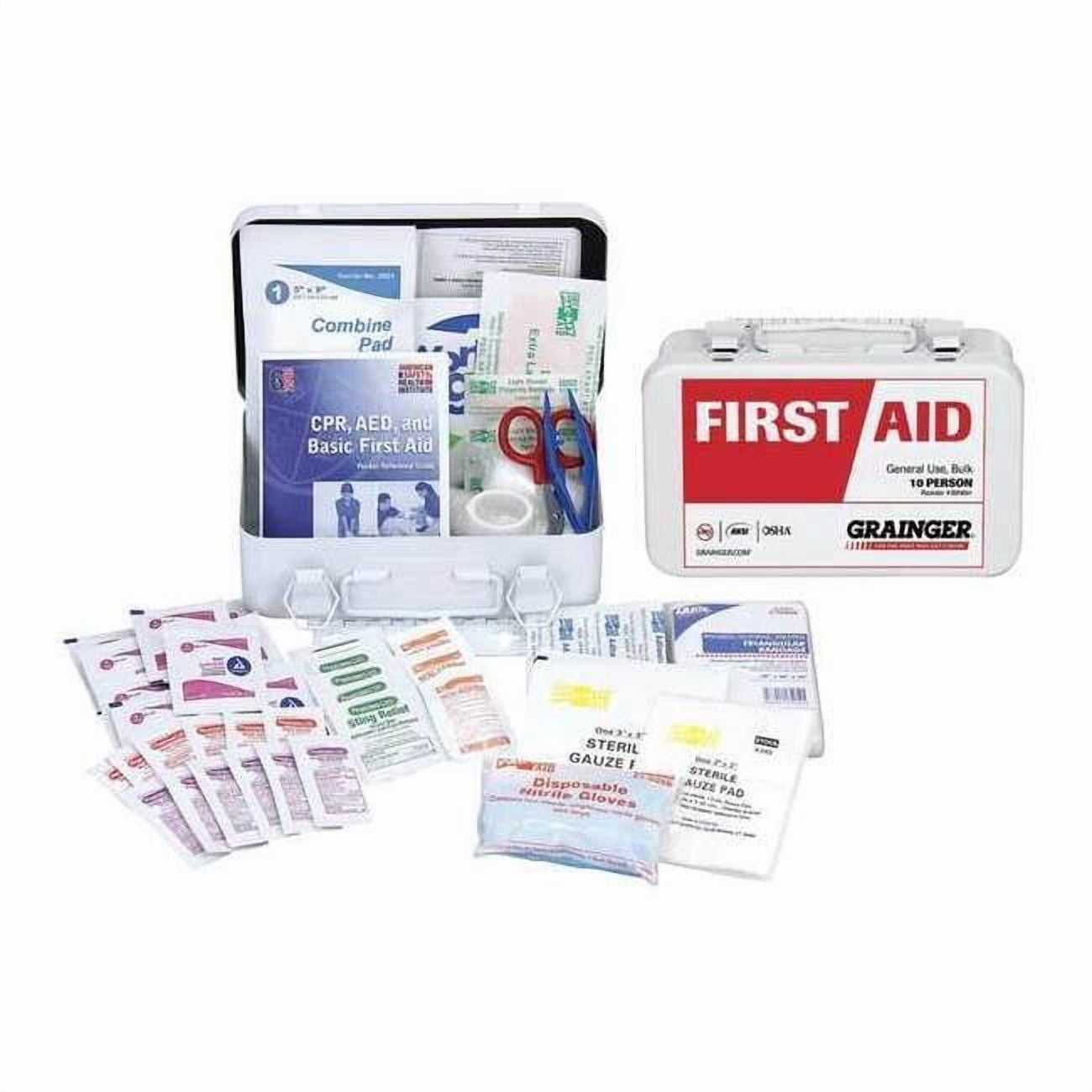 First Aid Kit and Housing, Metal 77 Components, 10 People Served 54557