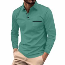 LTTVQM Men's Polo Shirts Long Sleeve 2026 Casual Polo T-Shirts Color Block Slim Fit Golf Polo Fashion Shirt with Pocket Green 3XL