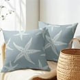 thumbnail image 6 of Beach Blue Starfish Pillow Covers 16x16 Inch Set of 2 Summer Light Blue Sea Star Throw Pillowcase Cotton Linen Square Decorative Nautical Coastal Cushion Cover for Sofa Bedroom Indoor Outdoor Party, 6 of 6