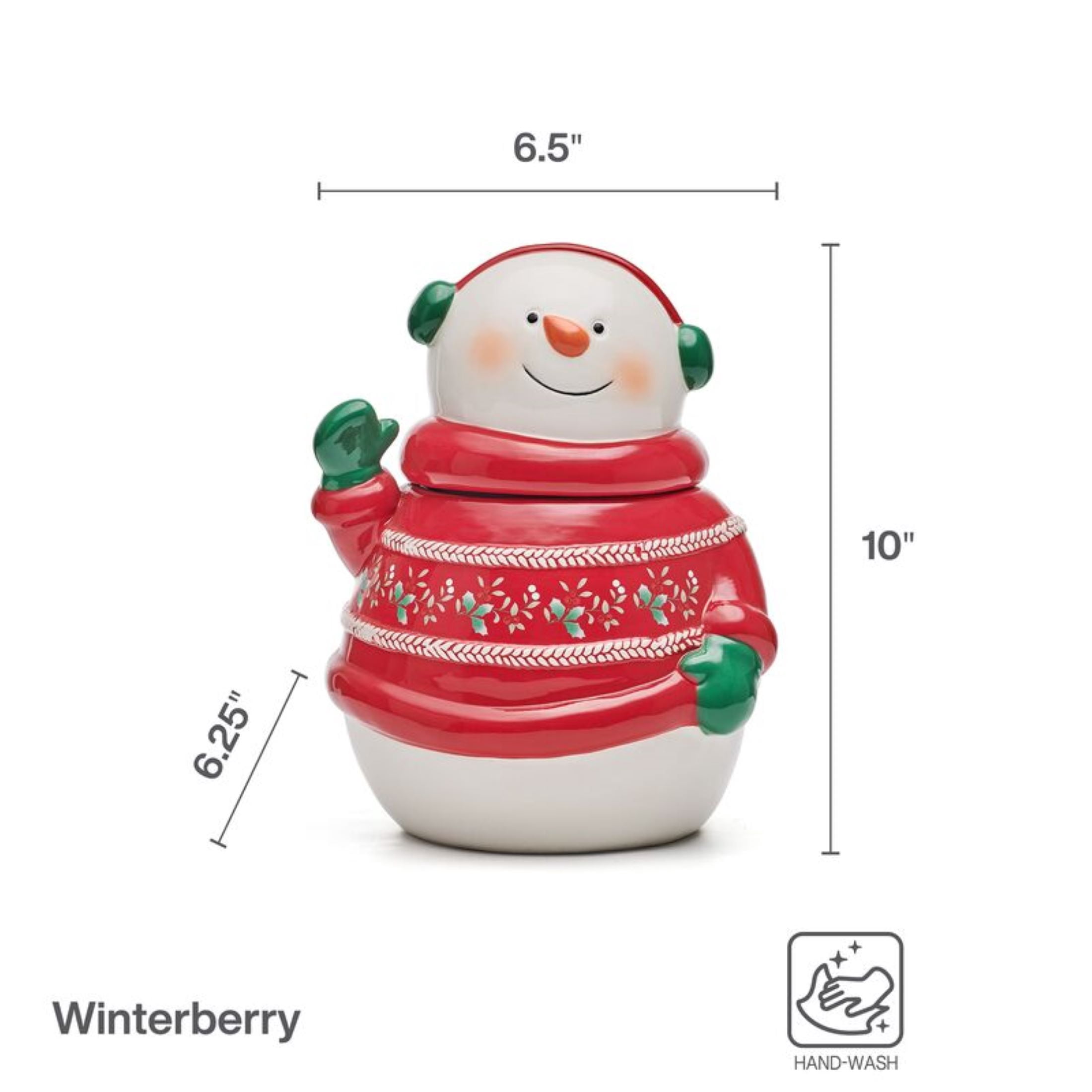 Pfaltzgraff Winterberry Ceramic Snowman Cookie Jar 10in Festive