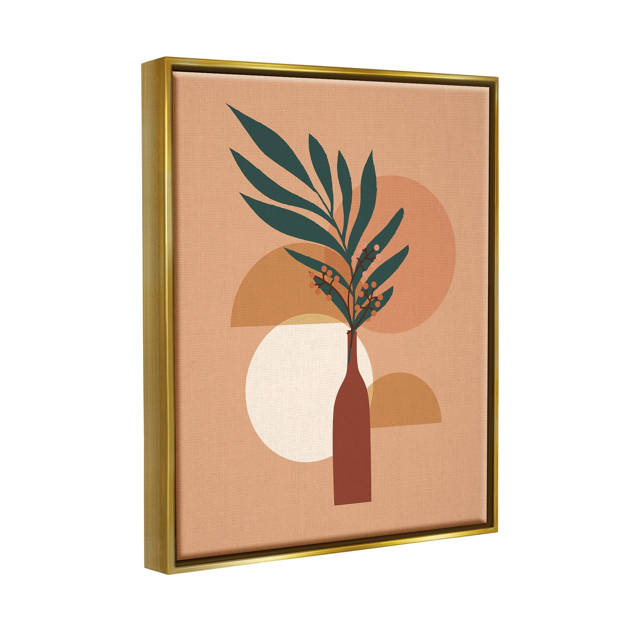 Stupell Industries Botanical Leaf & Shapes Botanical & Floral Painting Gold Floater Framed Canvas Art Print Wall Art, 25 x 31