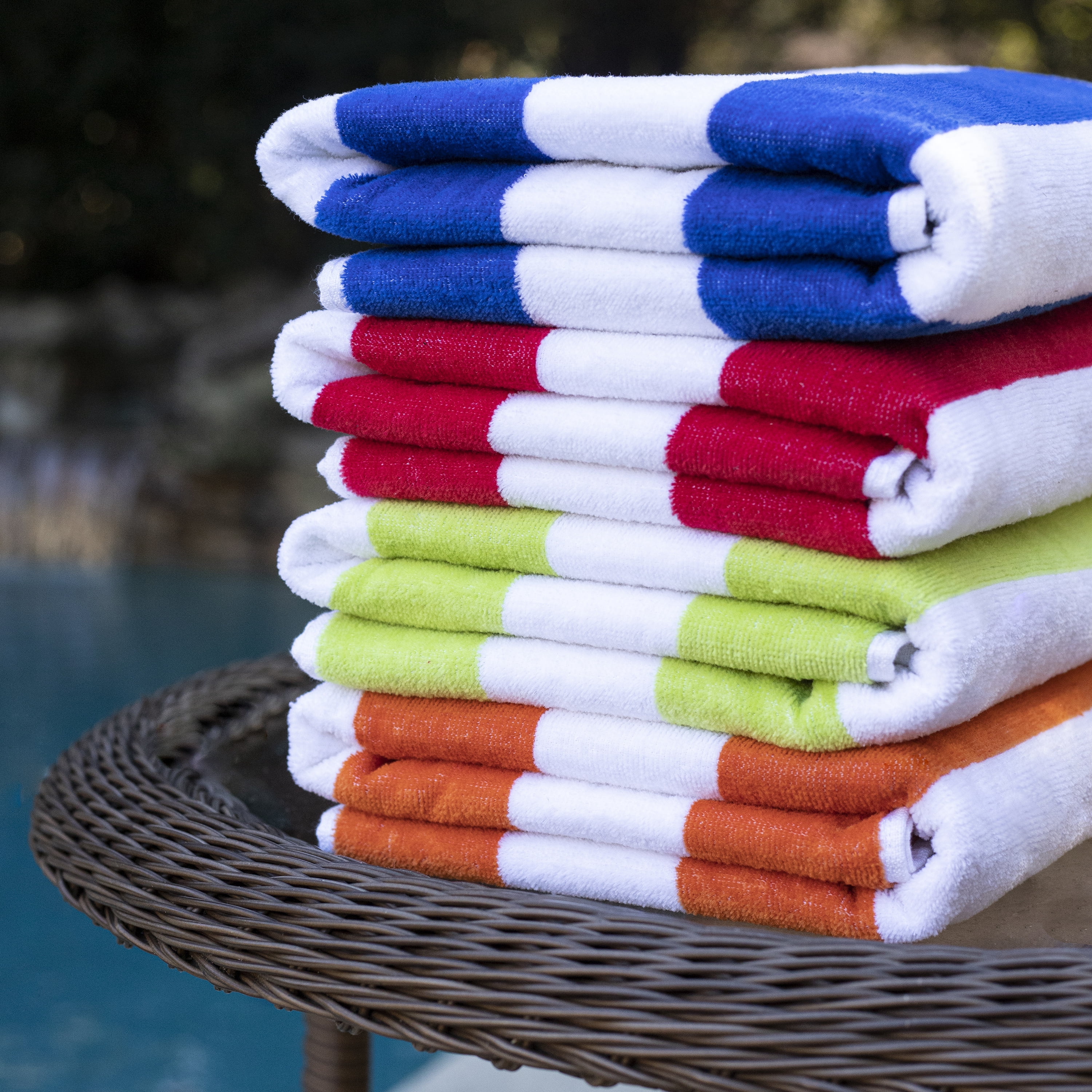 Freshee Cabana Stripe Beach Towel, Green - Featuring Intellifresh Antimicrobial Technology