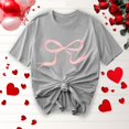 thumbnail image 2 of Uaswgudfs Top for Women Casual Bow Print Tee Tops Crew Neck Short Sleeve Summer Solid T Shirt 2025 New, 2 of 4