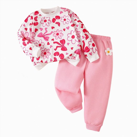 ZIXKCGDSE Baby Girl Clothes Flower Print Long Sleeve Top and Jogger Pants Cute Fall Outfits Size 4-5 Years