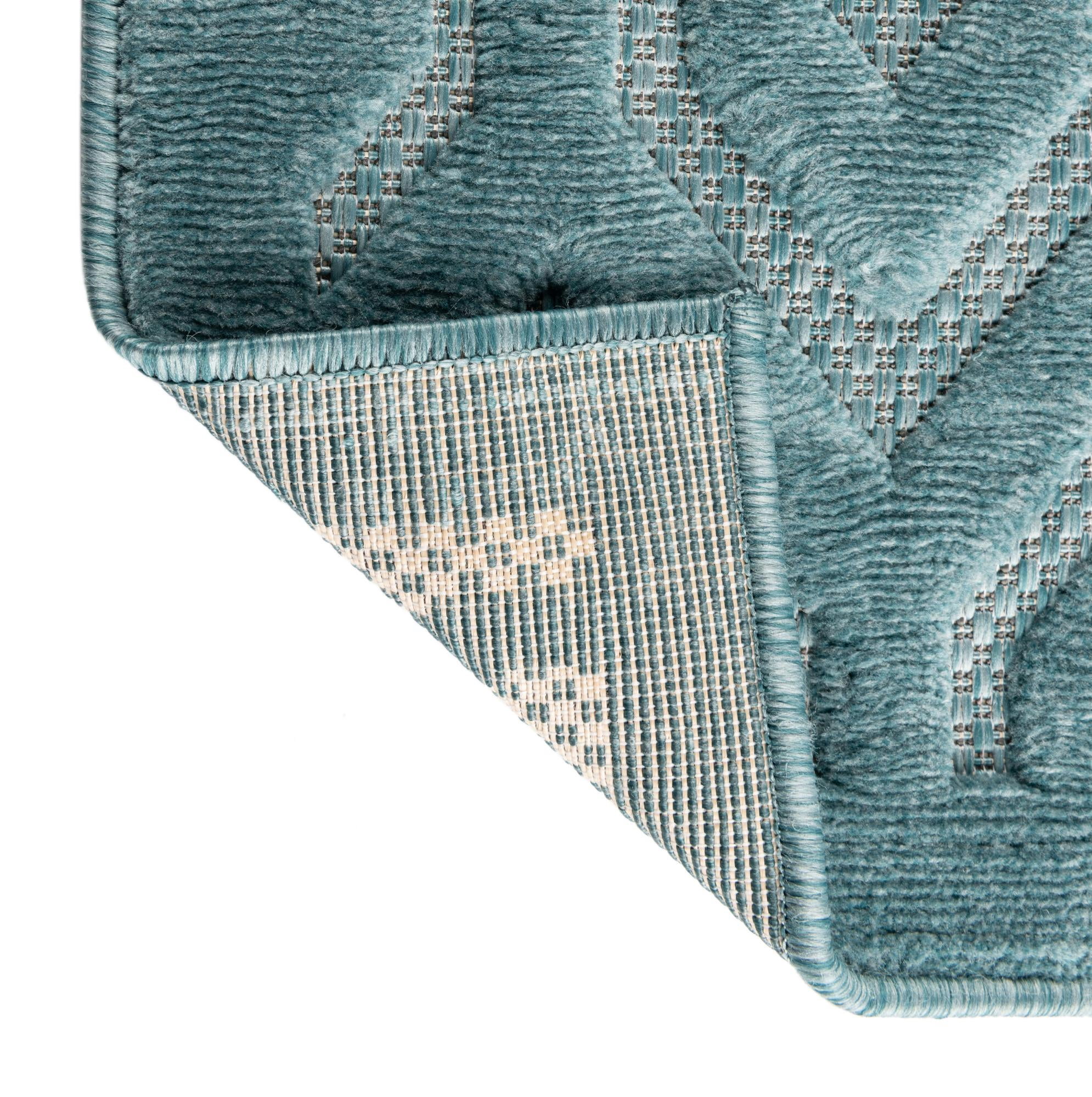Unique Loom Outdoor Trellis Textured Collection Area Rug - Spatial (2' x 8' Runner Aqua/Ivory)