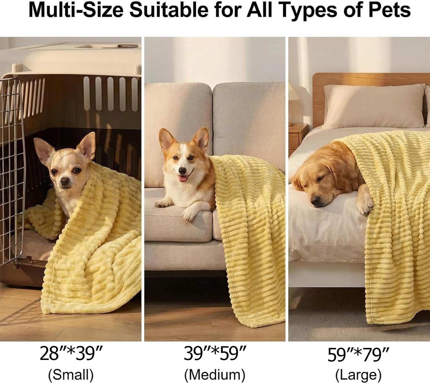Yellow Dog Blanket, Emotional Support & Security Blanket, Soft & Warm Pet Blanket, Rabbit Fleece Polyester, Cozy & Calming for Dogs & Cats, Indoor & Outdoor Use (Yellow, 27.55 * 39.37in)