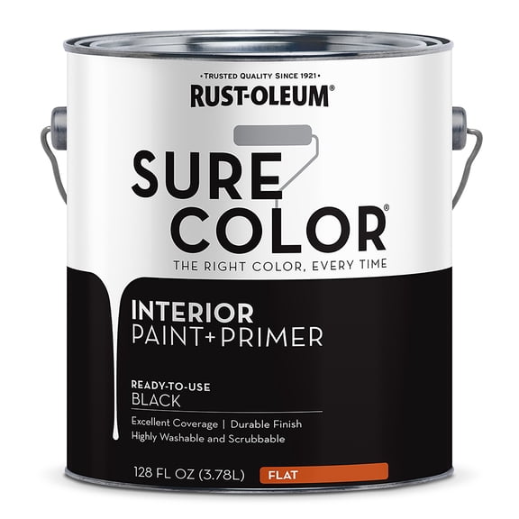 Rust-Oleum Sure Color Flat Black Interior Wall Paint and Primer, Gallon 380216