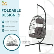 OC Orange-Casual Egg Chair with Stand and Cover, Patio Wicker Hanging Swing Chair, Light Grey