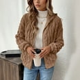 thumbnail image 7 of Womens Faux Fur Coat with Pockets Drawstring Hooded Winter Sherpa Jacket Full-zip Casual Warm Sweater Cardigans (M, Khaki), 7 of 7
