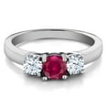 thumbnail image 2 of Gem Stone King 925 Sterling Silver Red Created Ruby 3-Stone Ring 1.00 Cttw Three Stone Wedding Engagement Anniversary Promise Ring for Women (Size 8), 2 of 5