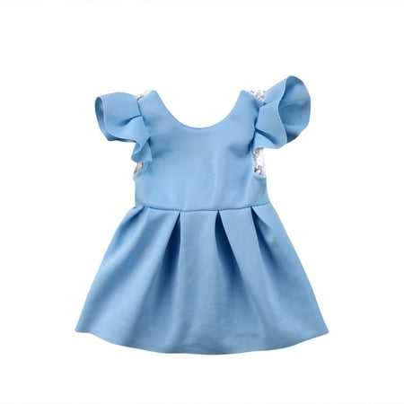 

Binpure Baby Girl s Solid Color Dress Flying Sleeve Lace Bowknot Decorated Ball Gown Party Princess Dress