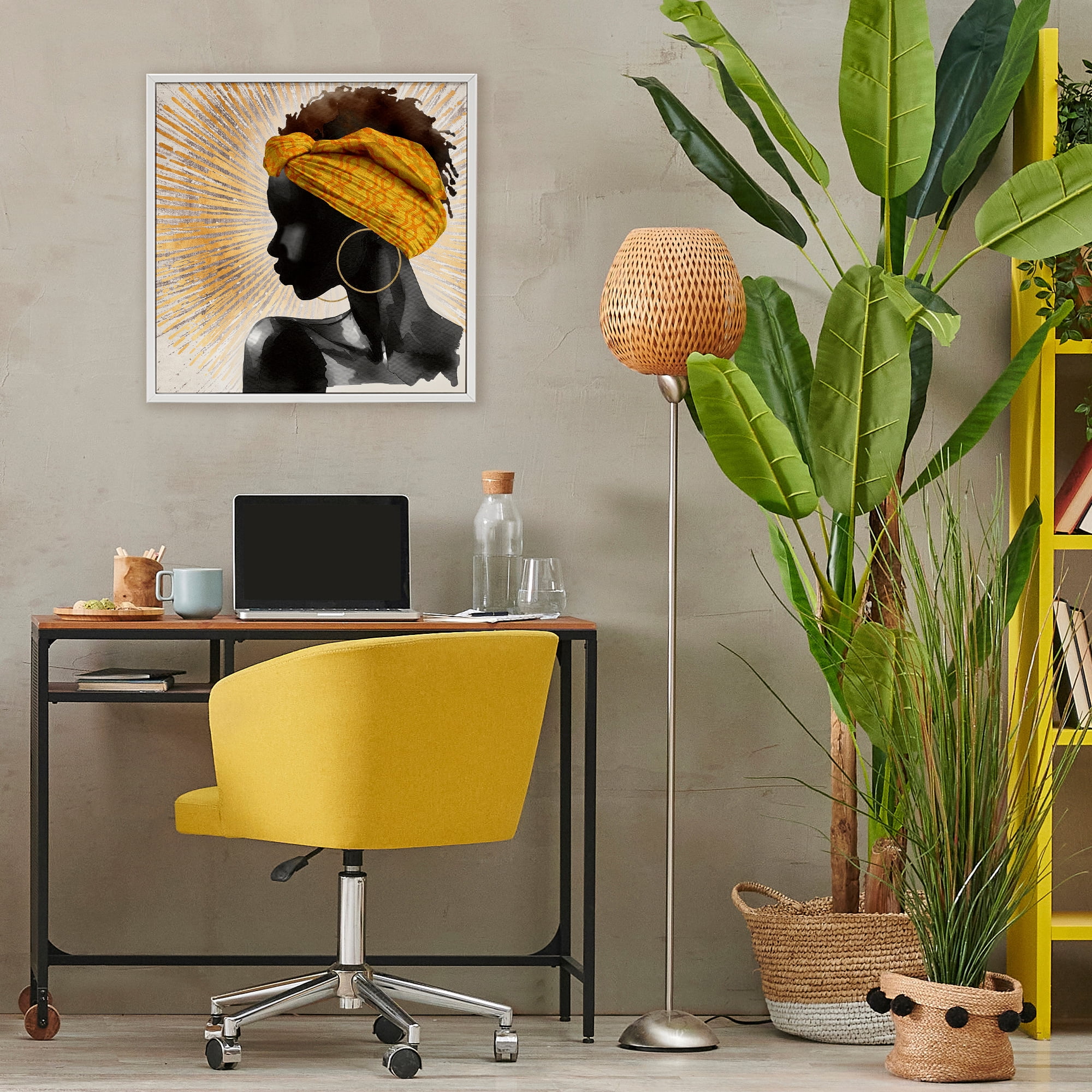 Stupell Industries Golden Sunburst Profile with Headwrap White Framed Giclee Art, design by CAD Designs