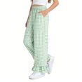 thumbnail image 5 of ITSAME Girls Casual Pants, Ruffle Hem Elastic Waist Plaid Print Kids Fashion Casual Pants Green Size 9-10, 5 of 7
