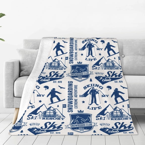 Honeii Skiing Enthusiast Print Fleece Blanket - Throw Blanket for Bed, Sofa, Couch, Camping, and Travel , Microplush Ultra Soft Warm Blanket-60"x50"