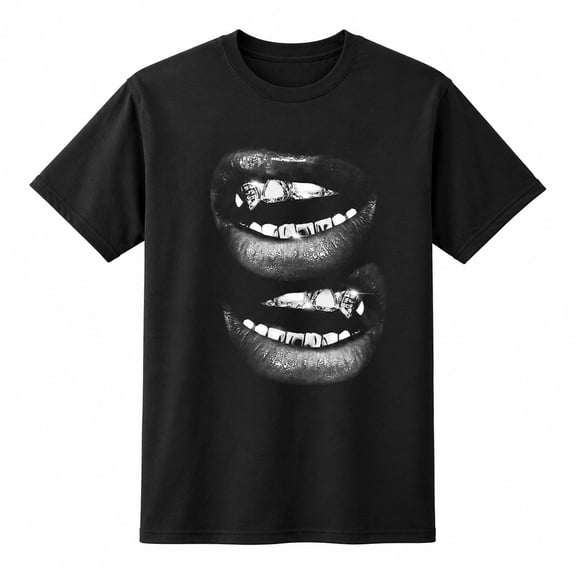 Bold Mouth Graphic Unisex Classic Fit T-Shirt, Black and White Print
