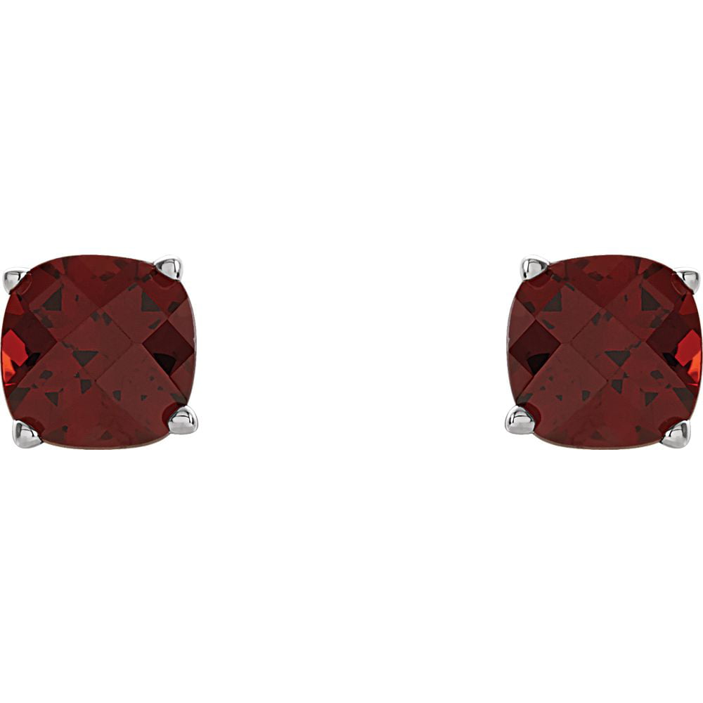 Jewels By Lux Set 925 Sterling Silver Genuine Mozambique Garnet Pair Polished .015 CTW Diamond Birthstone Earrings 