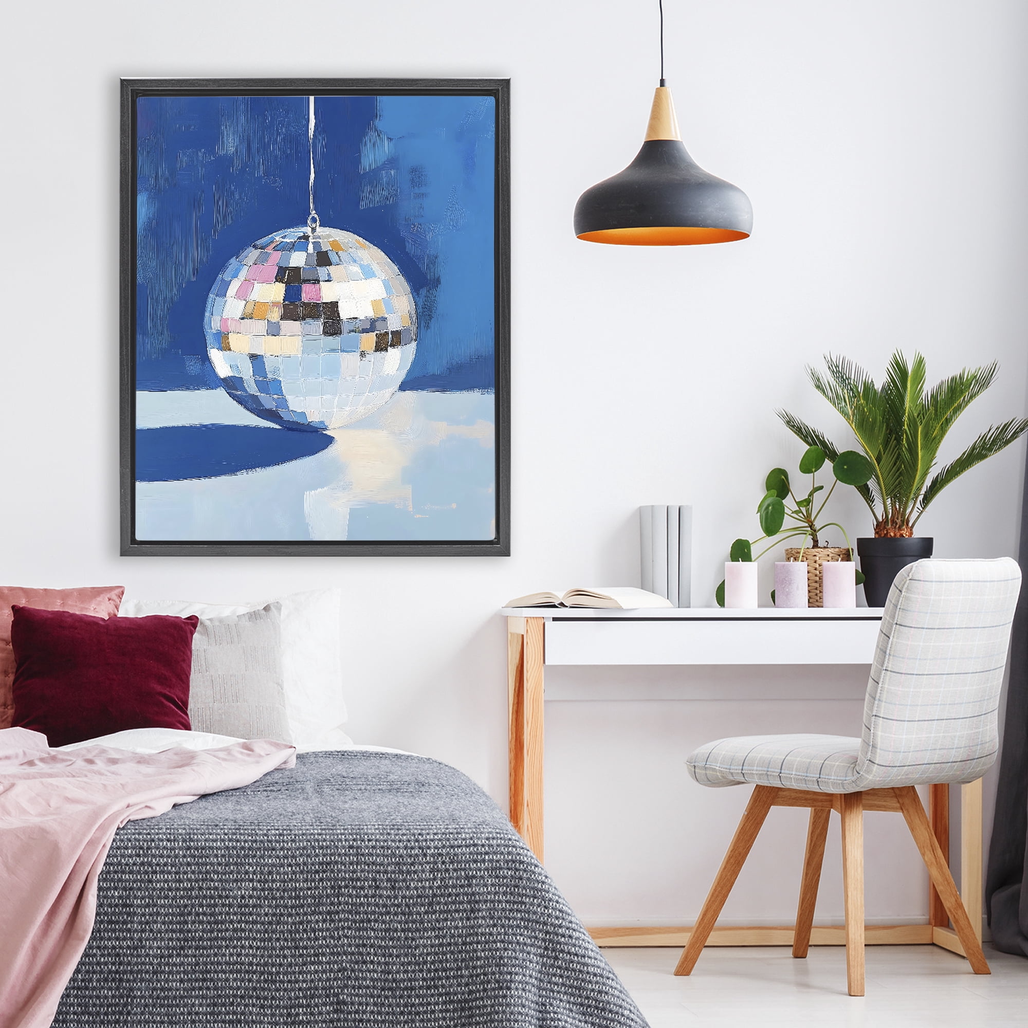 Stupell Industries Silver Dance Disco Ball Black Framed Floater Canvas Wall Art, design by The Prints Vibe