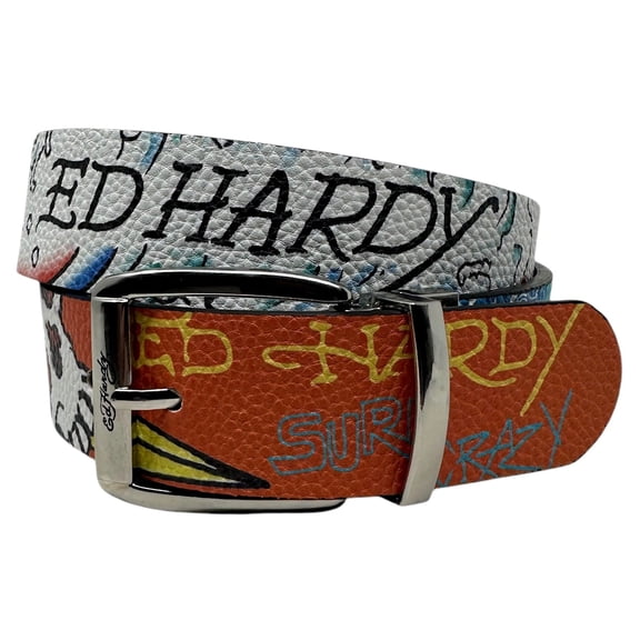 Ed Hardy Men's Surf Crazy Reversible Belt (32, White/Black)