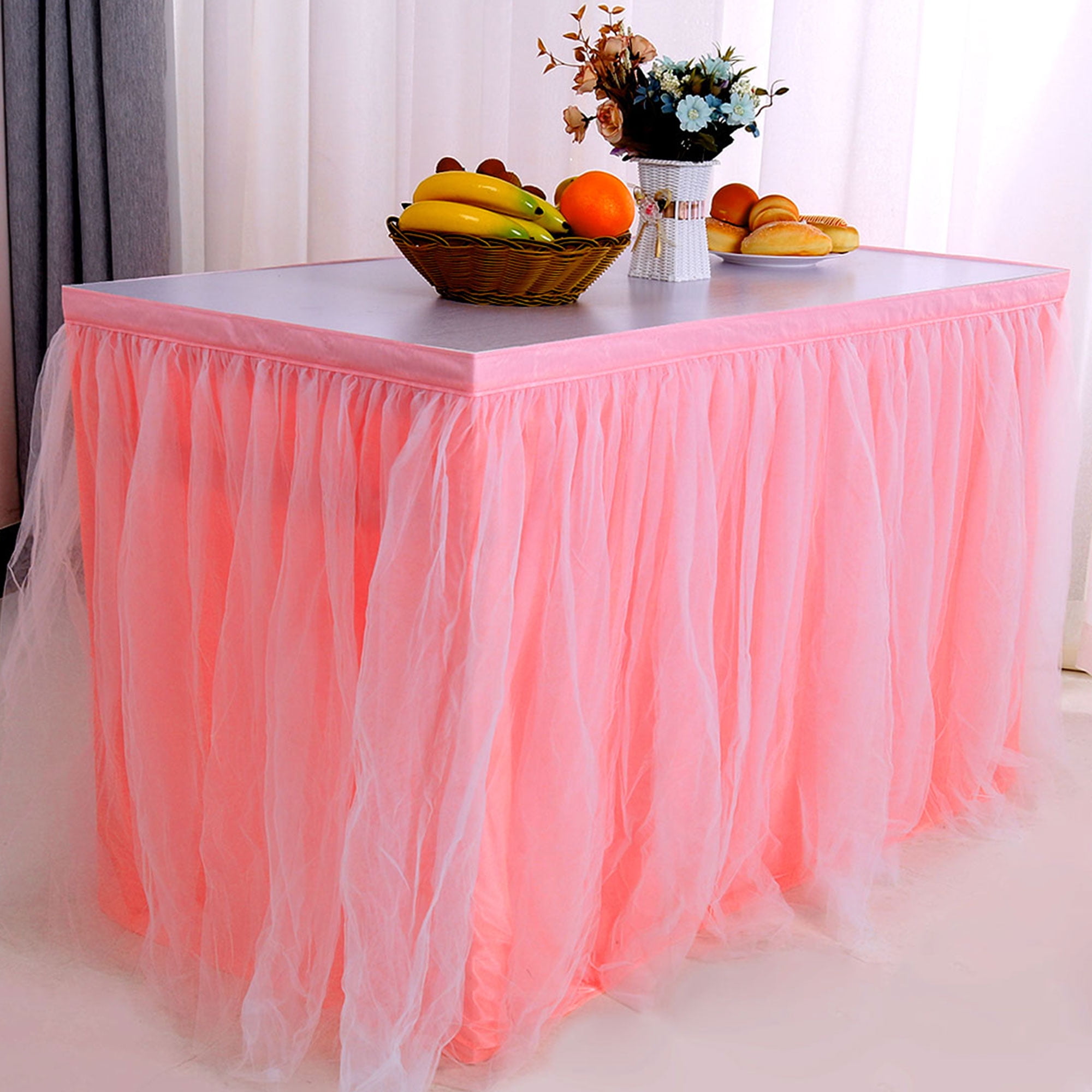 Wedding Party Decor Tulle TUTU Rectangle Table Skirts Red Pink 14ft x