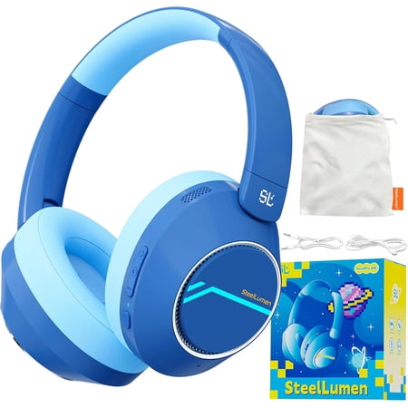 Nova1Pro Kids Wireless Active Noise Cancelling Headphones, Bluetooth 5.4, 40H Playtime, Volume Limited 75/85/94dB, Type-C Fast Charging, Mic, Foldable for School/Travel/Airplane, Blue