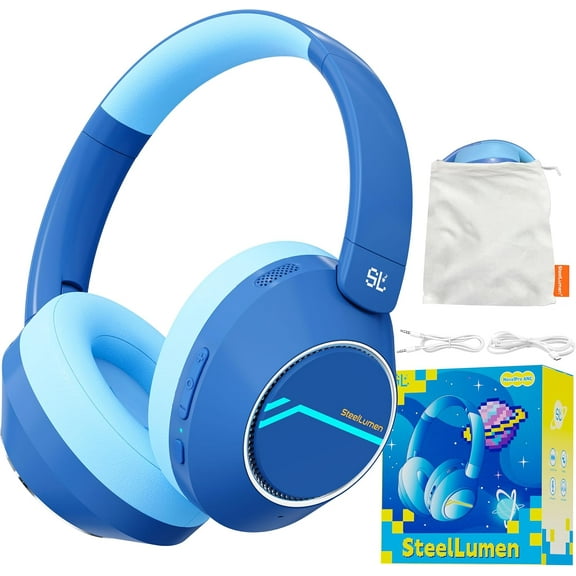 Nova1Pro Kids Wireless Active Noise Cancelling Headphones, Bluetooth 5.4, 40H Playtime, Volume Limited 75/85/94dB, Type-C Fast Charging, Mic, Foldable for School/Travel/Airplane, Blue