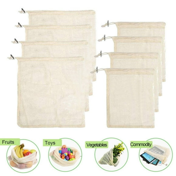 WREESH Reusable 8Pcs Mesh Bags Washable Bag For Storage Fruit Vegetable