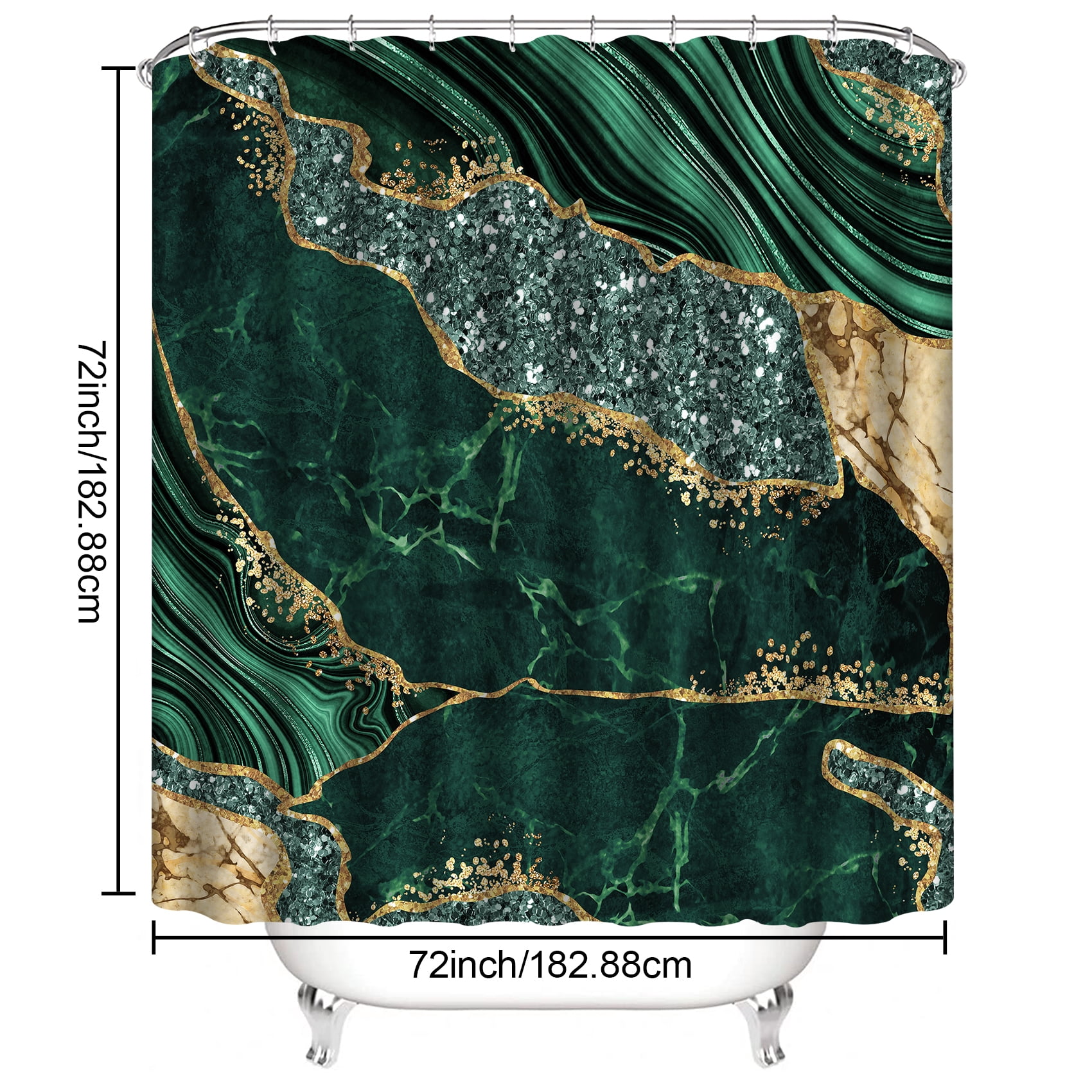 4PCS Marble Shower Curtain Sets, Modern Bathroom Sets With Toilet Lid Rug, Contour and Bath Mat, Luxury Bathroom Decor with 12 Hooks, 72 x 72 Inch, Green