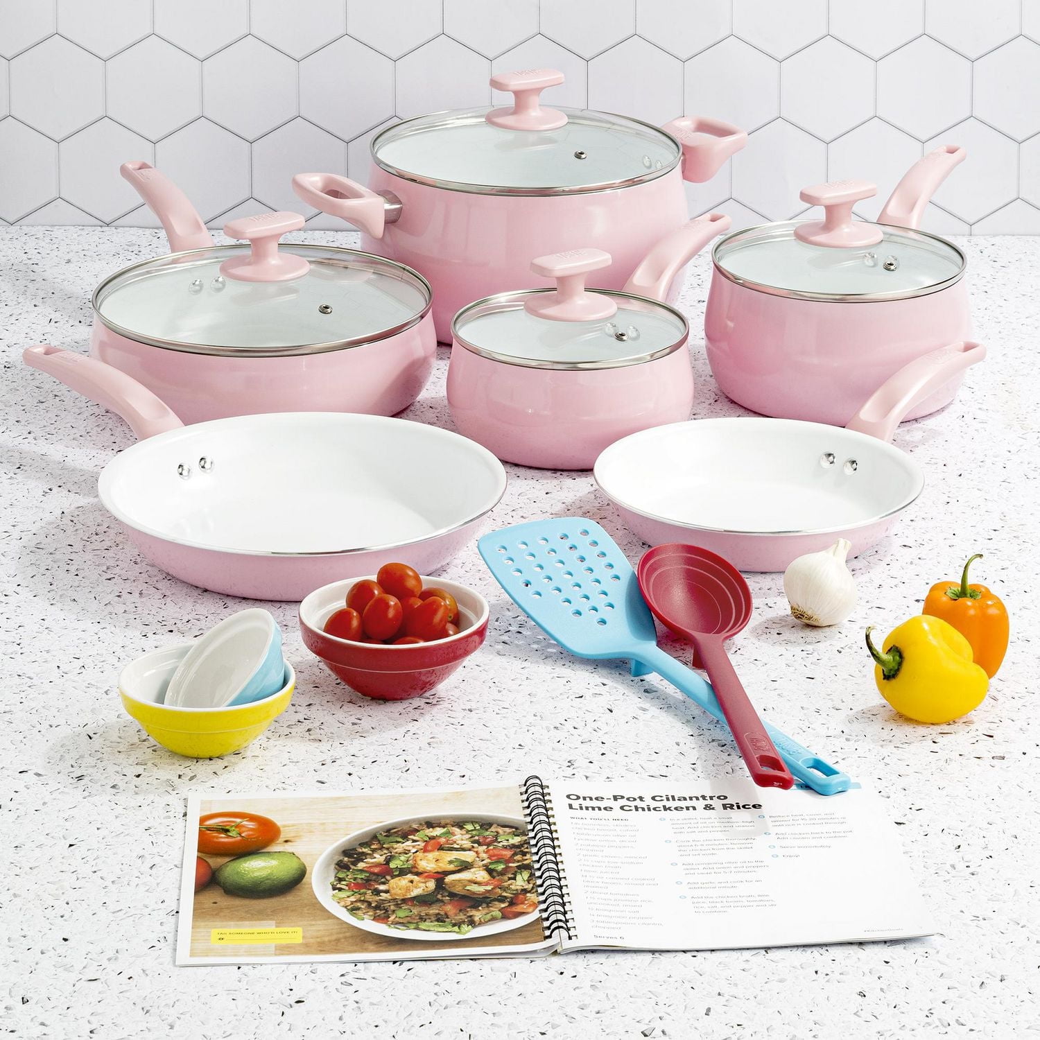 Tasty Ceramic Non-Stick 16-Piece Cookware Set, Titanium-Reinforced