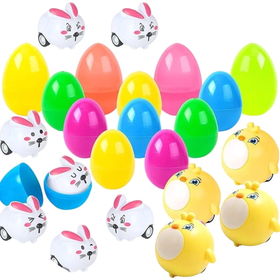Pack Of 12 Filled Easter Eggs With Mini Bunny Toys, Colorful Plastic Eggs, Party Gifts And Basket Fillers, Classroom Prizes, Egg Hunt Supplies, Paintable Shells, Spring Holiday Decor