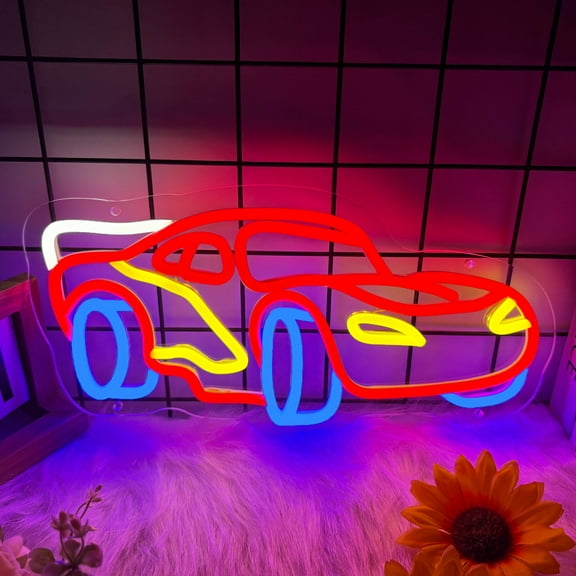 Car Neon Sign for Wall Decor, Racing Car Neon Led Sign, Dimmable Neon Light Sign for Bedroom Playroom Birthday Party, Car Neon Gift for Boys
