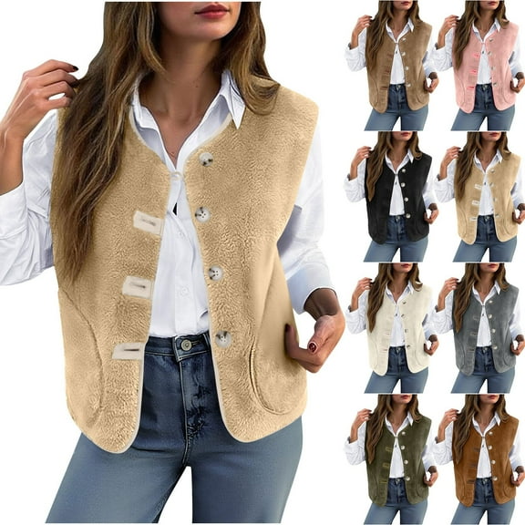 Ashirexll Fleece Vest Women, Womens Winter Coats, Winter Vest Sleeveless Fleece Jacket Zip Up Warm Drawstring Coat with Pockets