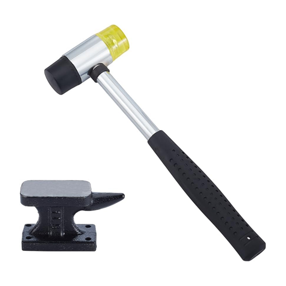 Mini Horn Anvil Set Iron Anvil with Rubber Hammer Blacksmith Forge Kit Forging Bench Block Anvil Silversmithing Tools
