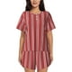 thumbnail image 1 of Fotbe Stripes Red White Conjunto de Pijama Estampado para Mujer, 2 Piezas, Ropa de Dormir con Camiseta de Manga Corta y Shorts Suaves-Large, 1 of 6